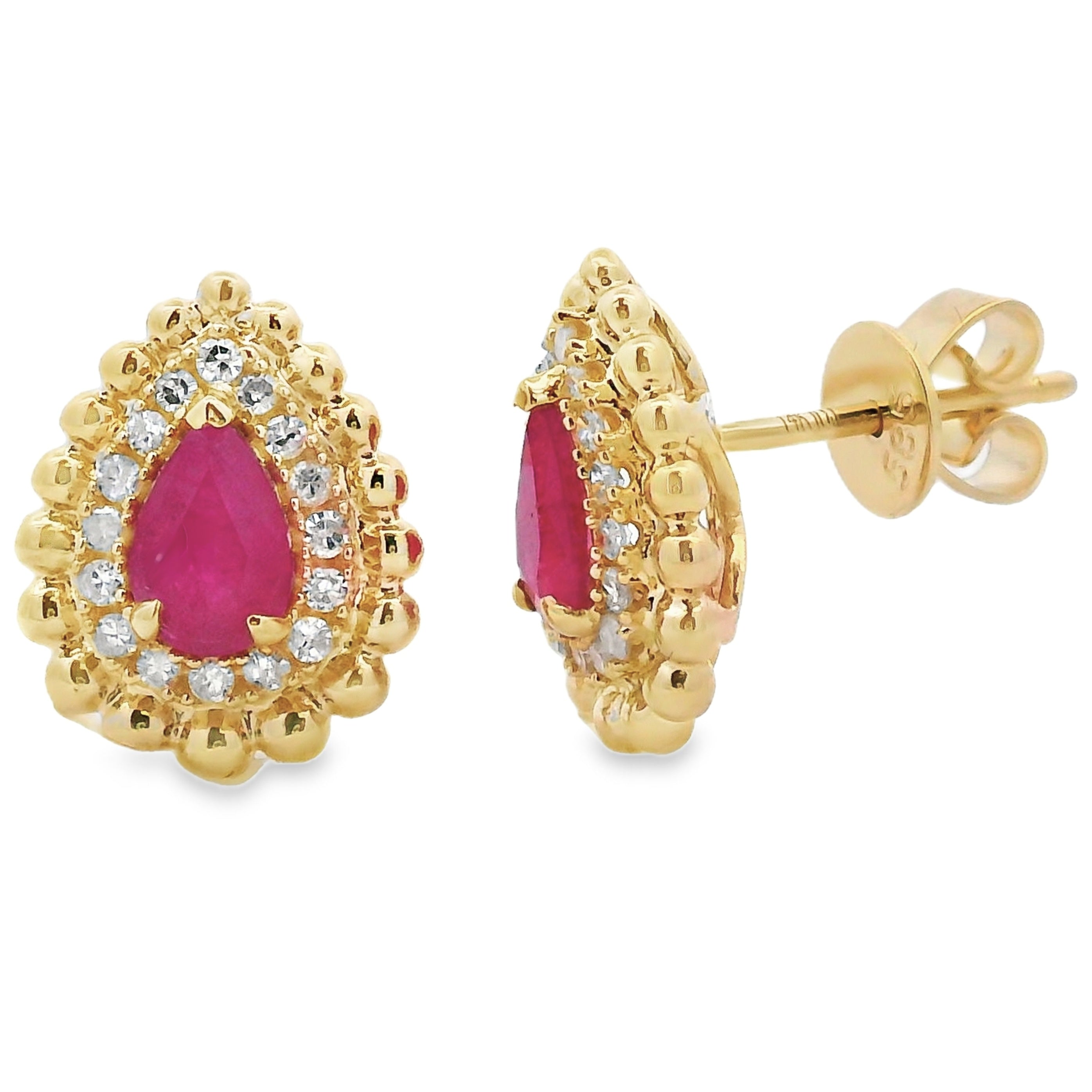 Natural 1.07ct Ruby Diamond Earrings 14KT Yellow Gold