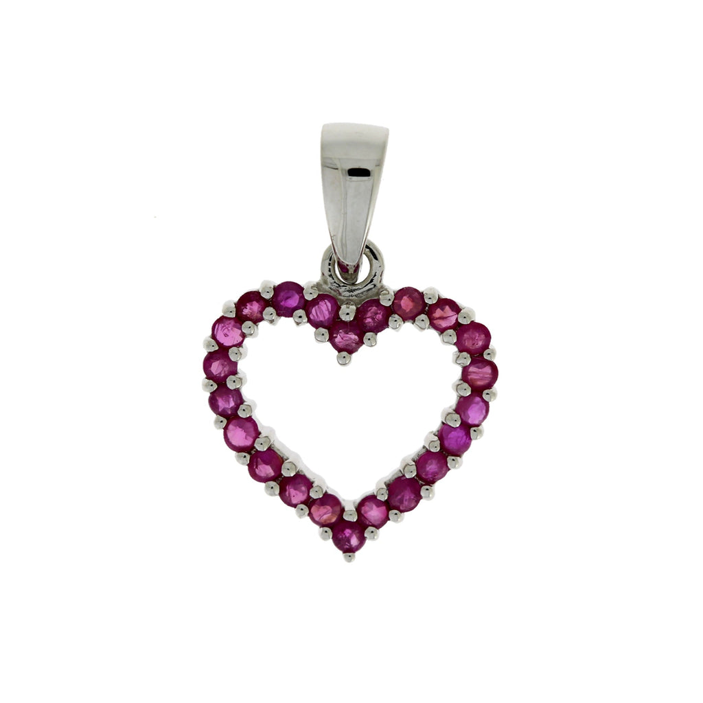 Natural .37ct Ruby Heart Love Pendant 10KT White Gold