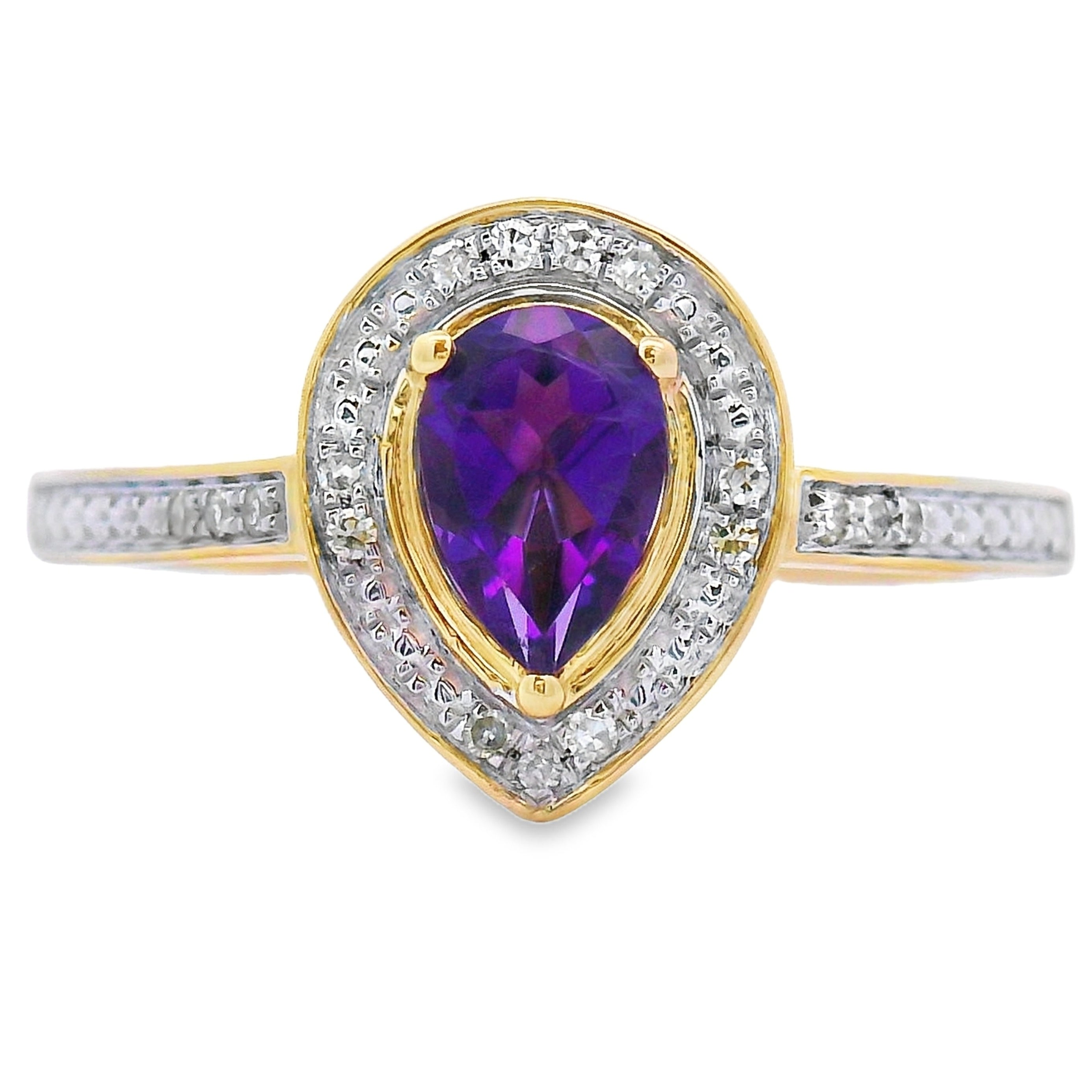 Genuine .42ct Amethyst Diamond Ring 10KT Yellow Gold