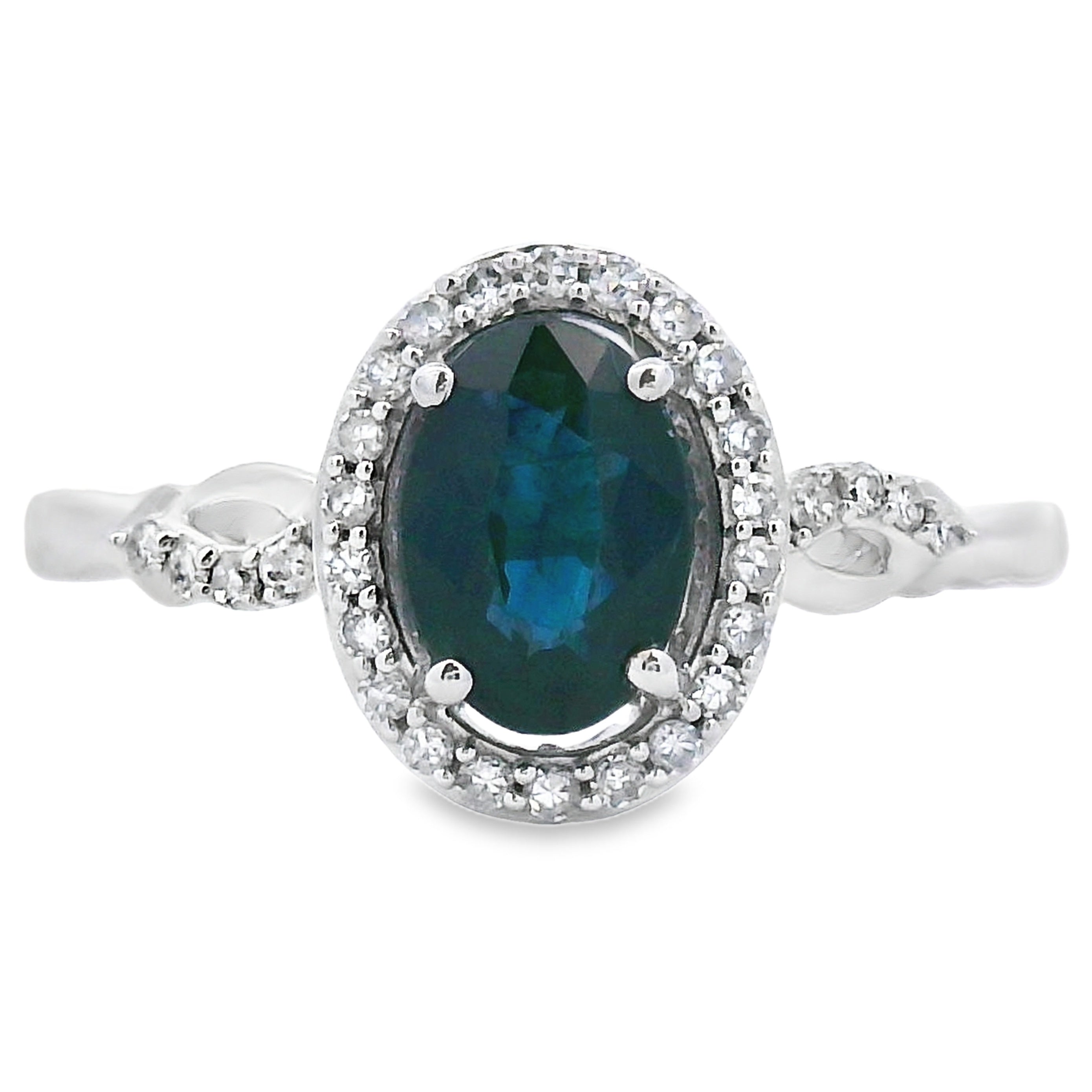 Natural 1.07ct Sapphire Diamond Ring 10KT White Gold