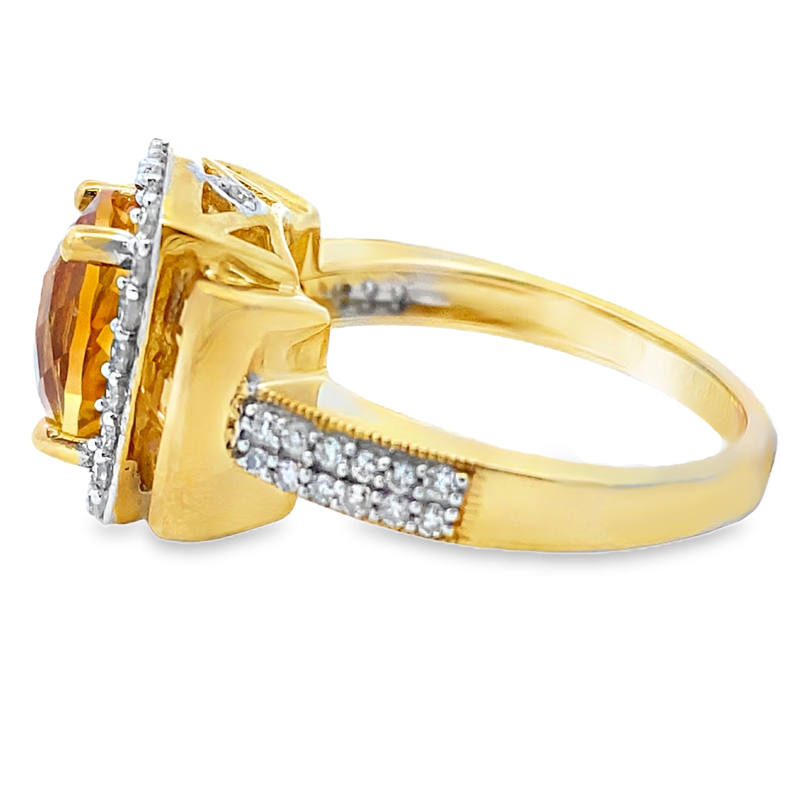 Genuine 2.47ct Citrine Diamond Ring 10KT Yellow Gold