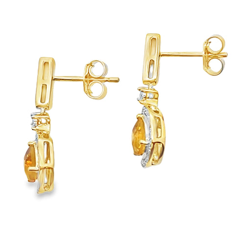 .89ct Citrine Diamond Dangle Earrings 10KT Yellow Gold