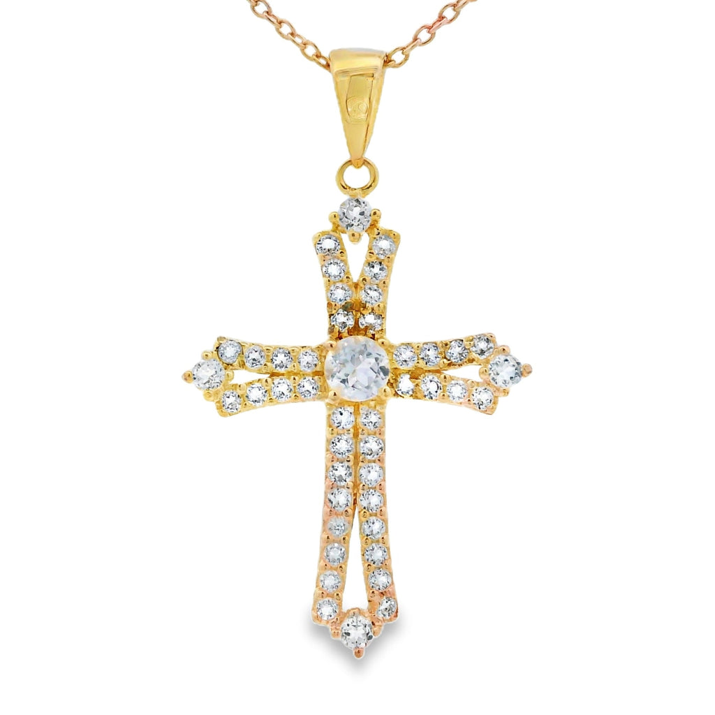 Genuine Topaz Cross Religious Pendant Sterling Silver