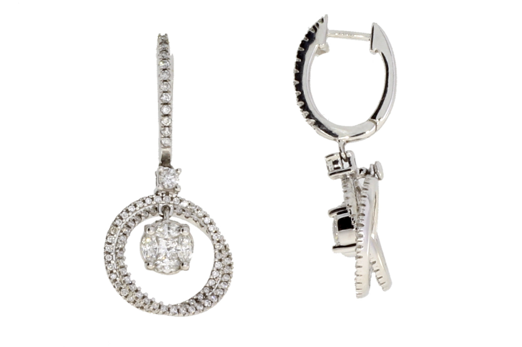 Genuine 1.00ct Diamond Dangle Earrings 14KT White Gold