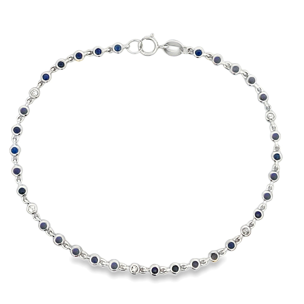 Natural .87ct Sapphire Diamond Bracelet 14KT White Gold