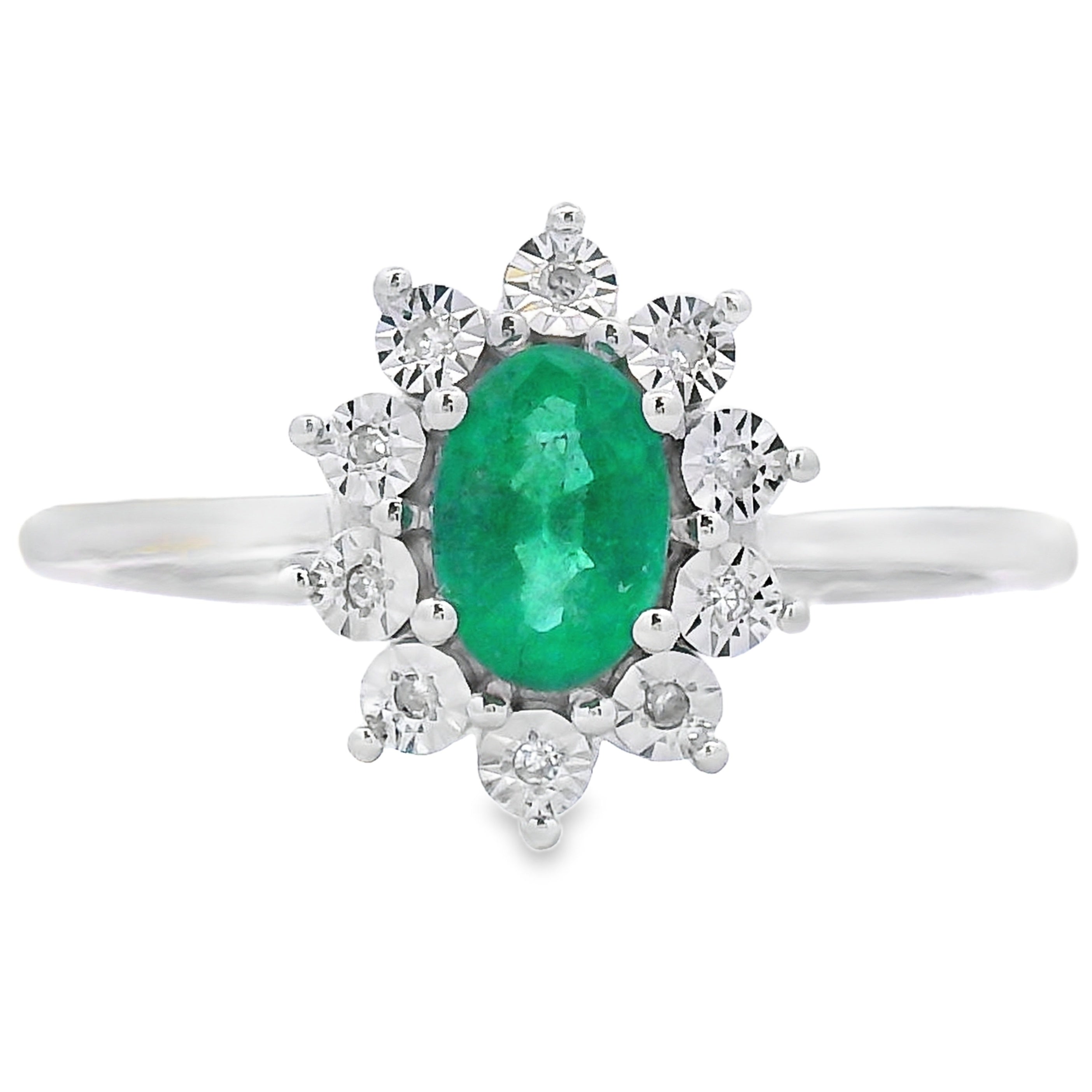 Genuine .43ct Emerald Diamond Ring 10KT White Gold