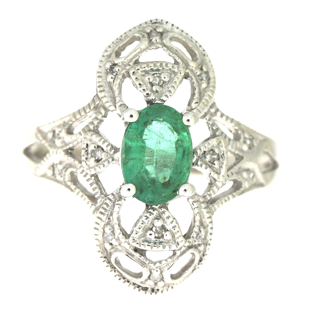 Genuine .70ct Emerald Diamond Ring 10KT White Gold