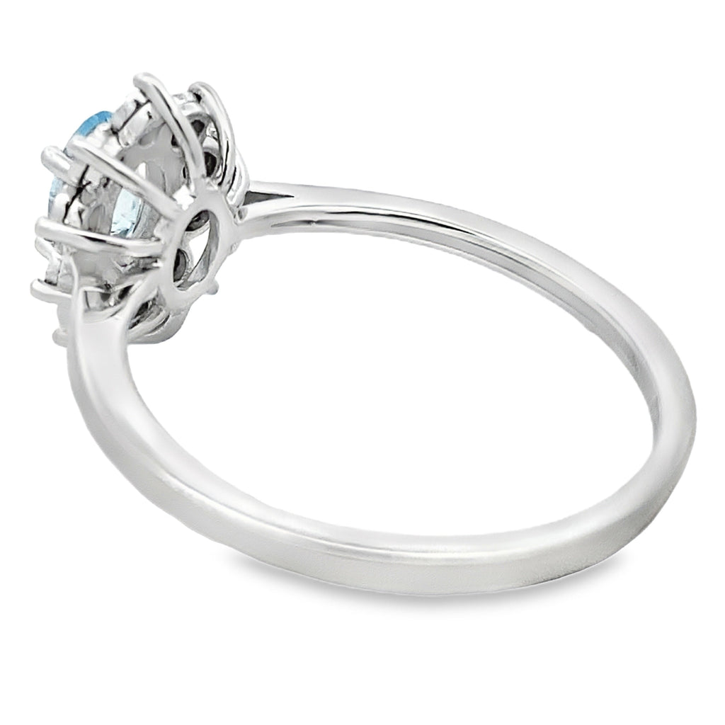 Genuine .43ct Aquamarine Diamond Ring 10KT White Gold