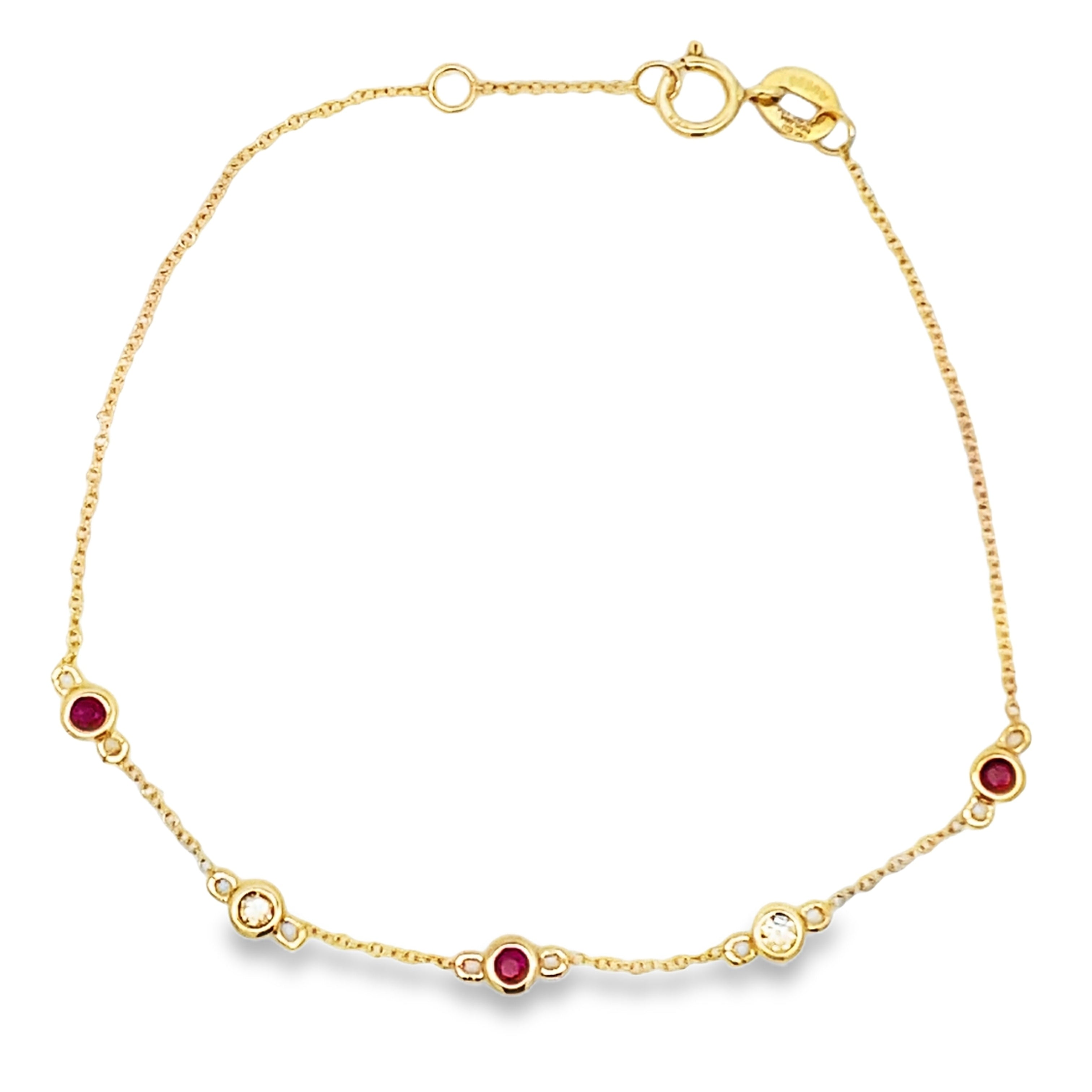 Natural .25ct Ruby Diamond Bracelet 14KT Yellow Gold