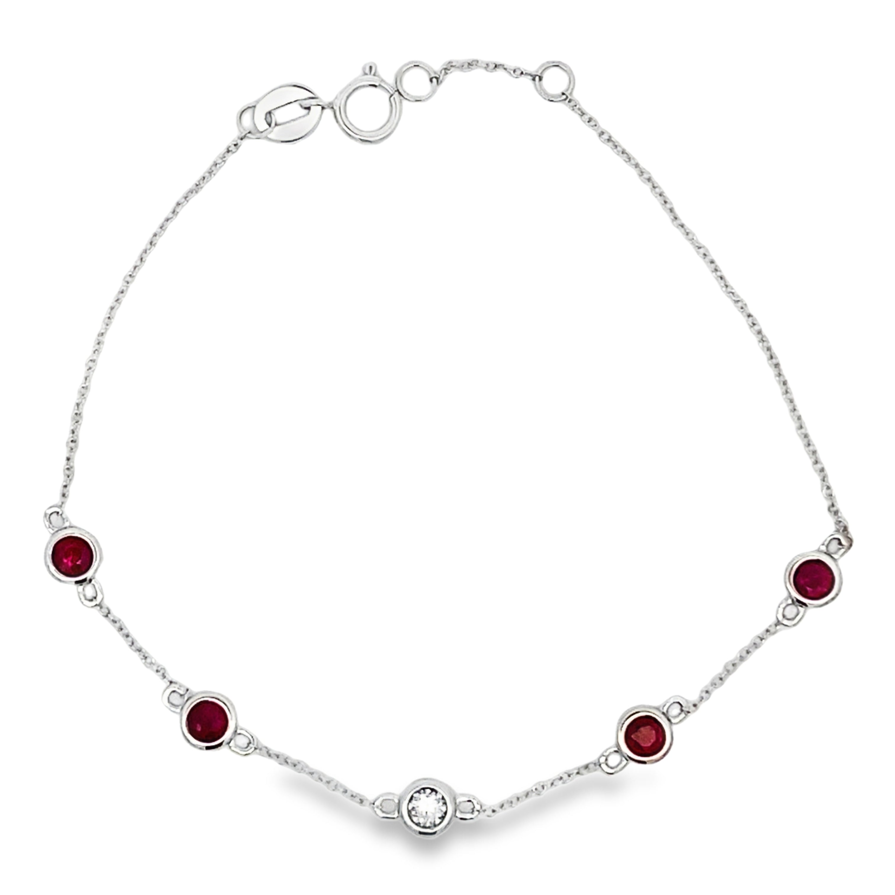 Natural .71ct Ruby Diamond Bracelet 14KT White Gold