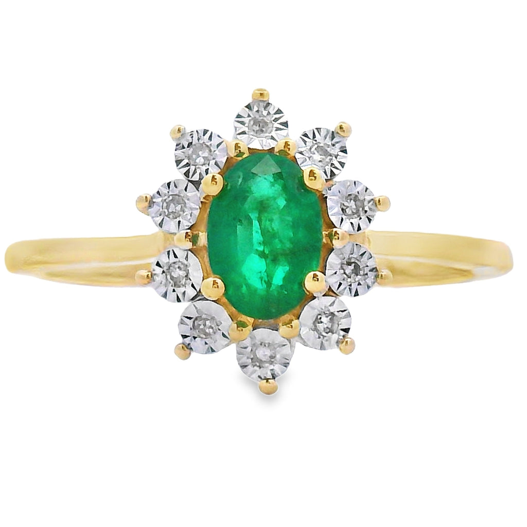 Genuine .43ct Emerald Diamond Ring 10KT Yellow Gold