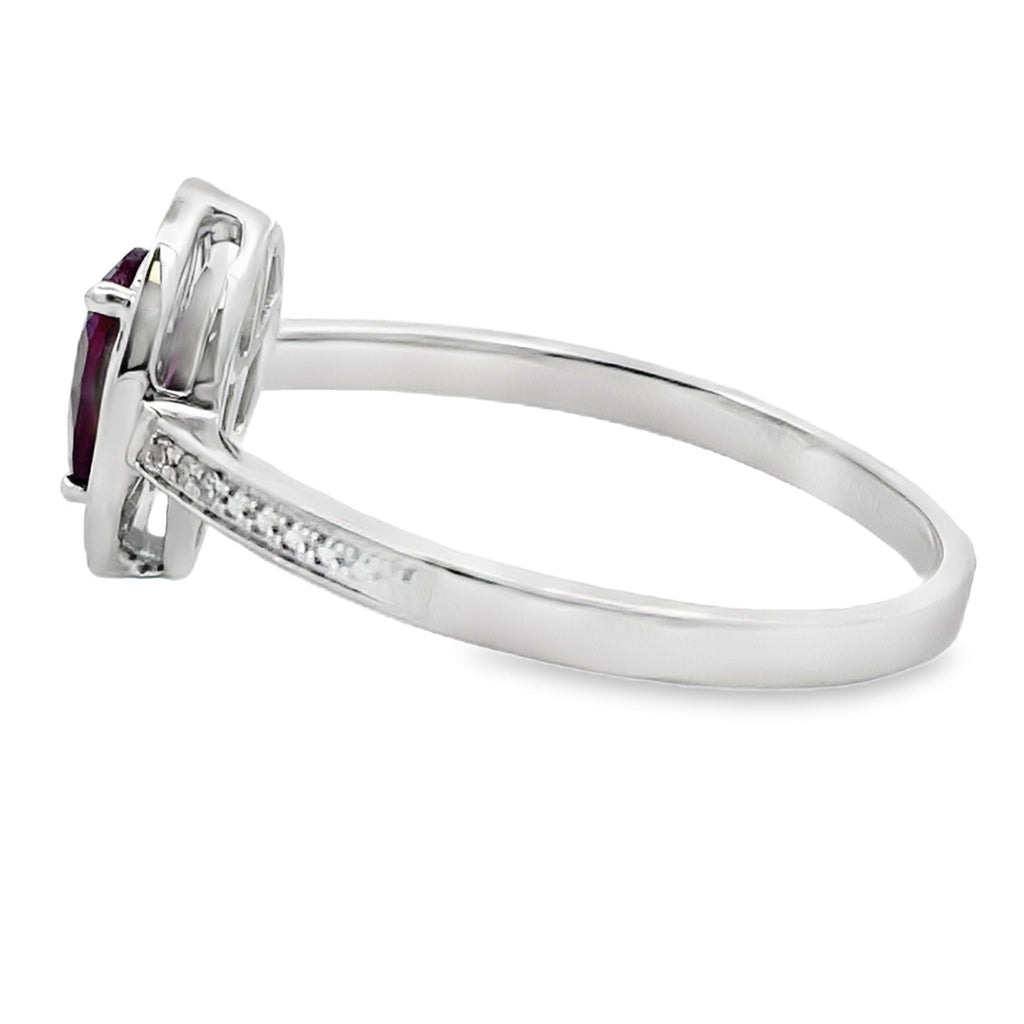 Natural .56ct Garnet Diamond Ring 10KT White Gold