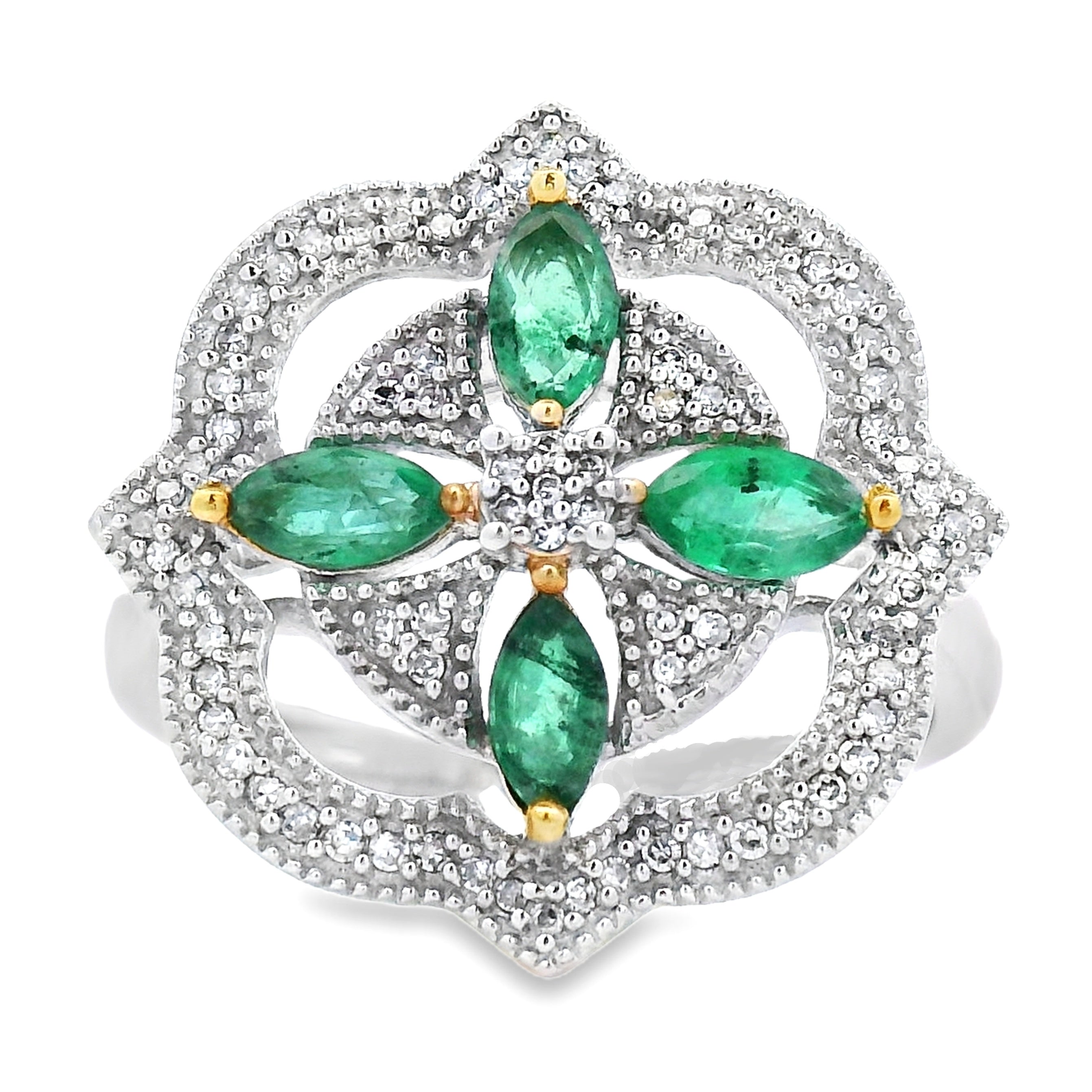 Genuine .69ct Emerald Diamond Ring 14KT White Gold