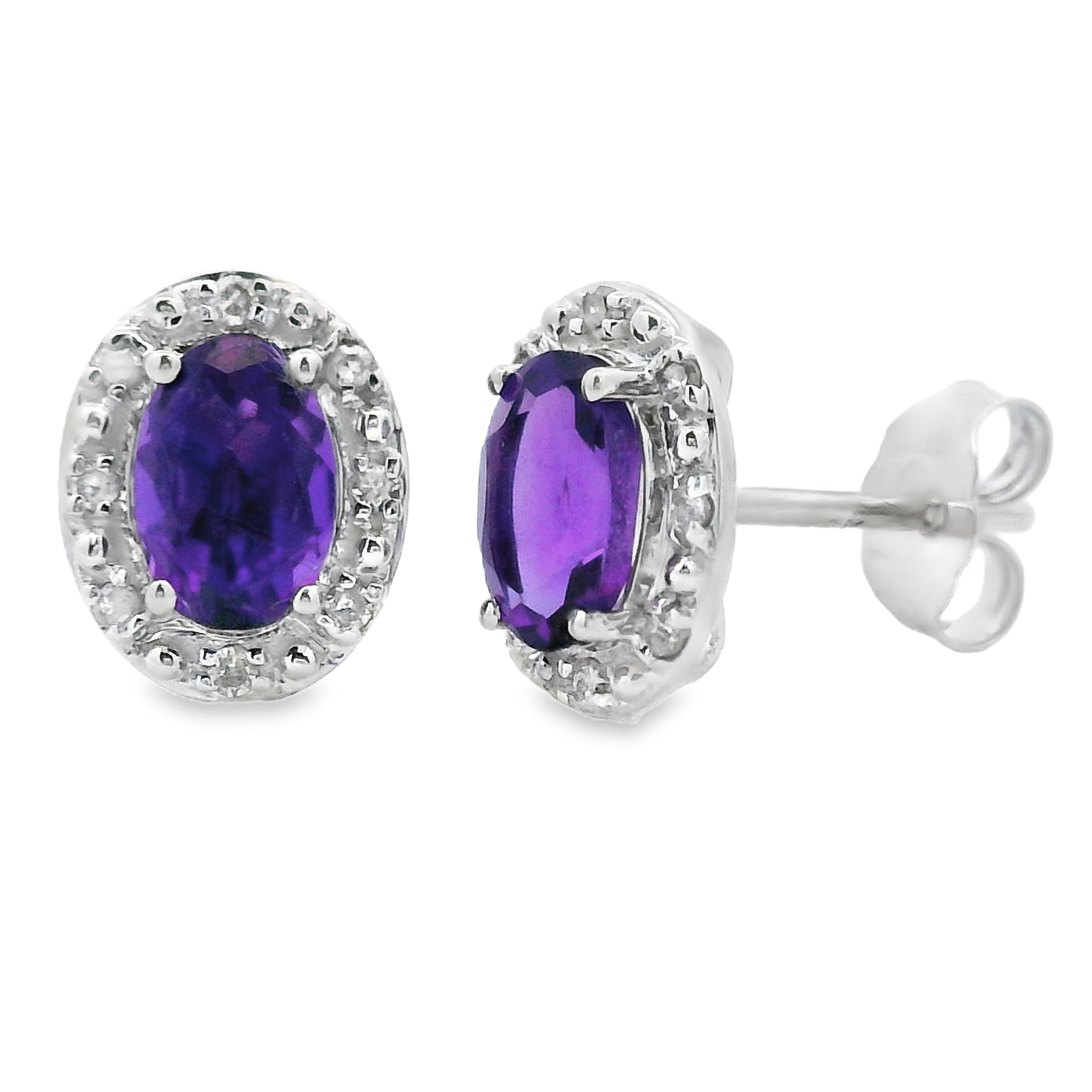 Genuine .99ct Amethyst Diamond Earrings 10KT White Gold