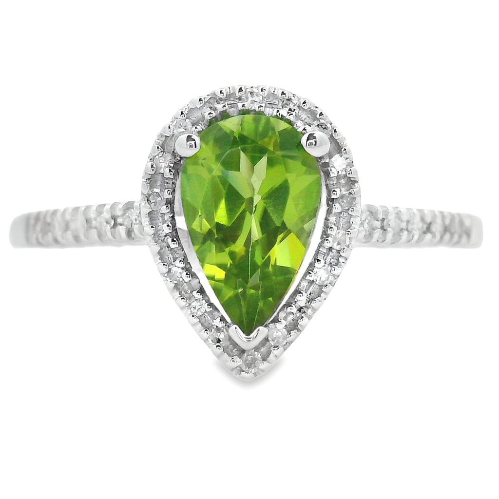 Genuine 1.10ct Peridot Diamond Ring 14KT White Gold