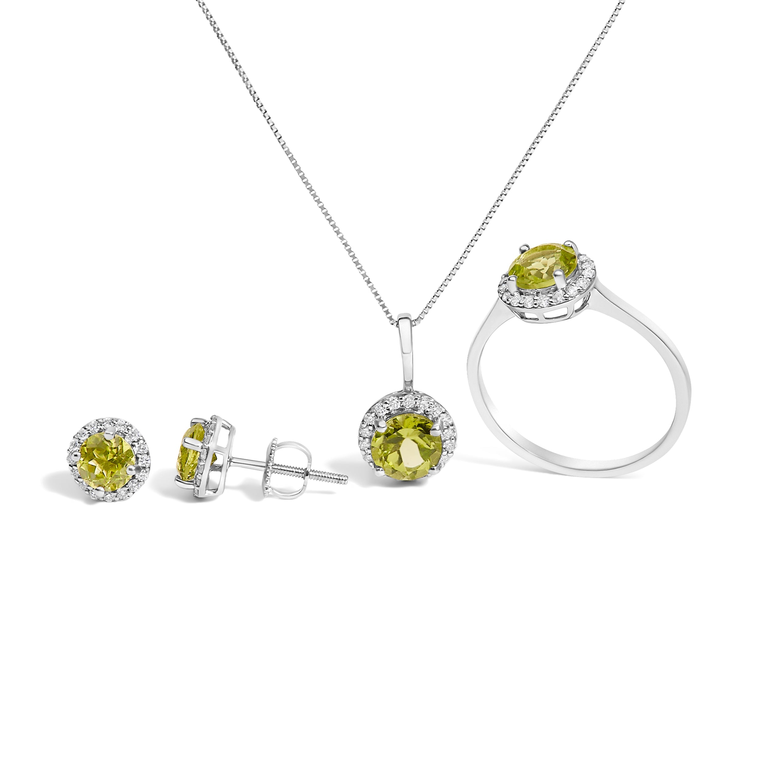 10K White Gold Purple Amethyst and 3/8 Cttw Diamond Halo Jewelry Set (Earrings, Pendant & Ring)