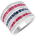 3.36 Carat Genuine Multi Stones .925 Sterling Silver Ring