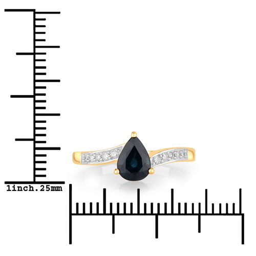 0.89 Carat Genuine Blue Sapphire and White Diamond 14K Yellow Gold Ring