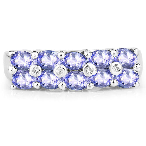 1.76 Carat Genuine Tanzanite and White Sapphire .925 Sterling Silver Ring